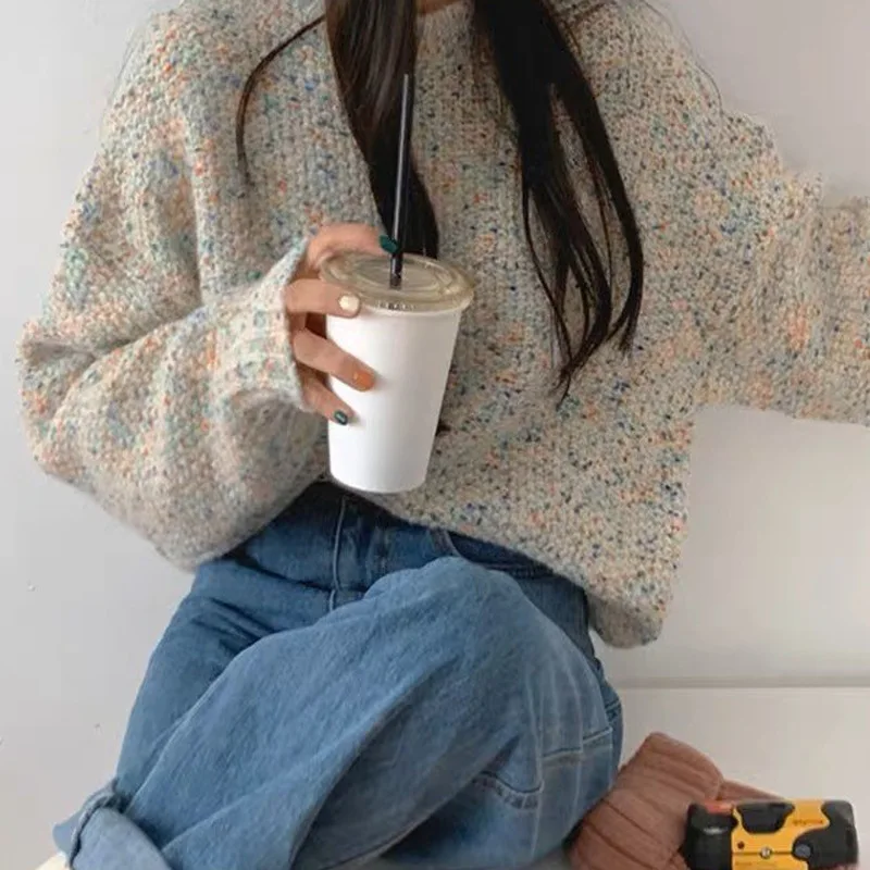 

Autumn and Winter New Heavy Industry Hook Flower Sweater Women's Lazy Style Retro Short Style High Sense Knitted Pullover