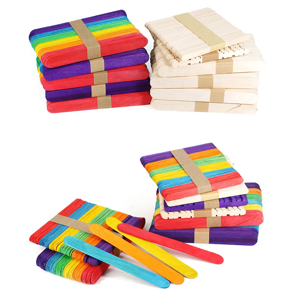 

50pcs Wooden Craft Sticks Colored Smooth Non-Waxed Diy Kids Art Projects School Camp Activities Handicraft Materials For