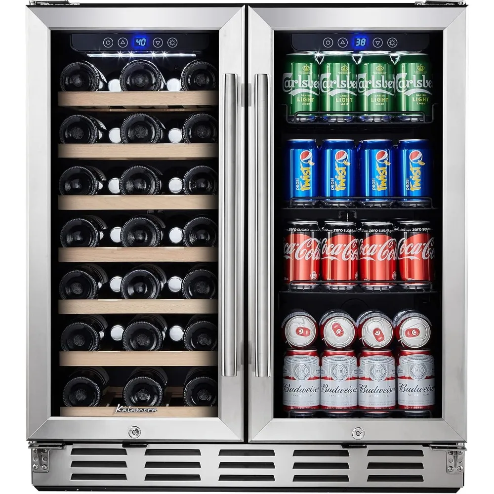 

Wine and Beverage Refrigerator, 30 inch Wine Fridge Dual Zone Hold 33 Bottles and 96 Cans, Digital Touch Control, Built-In