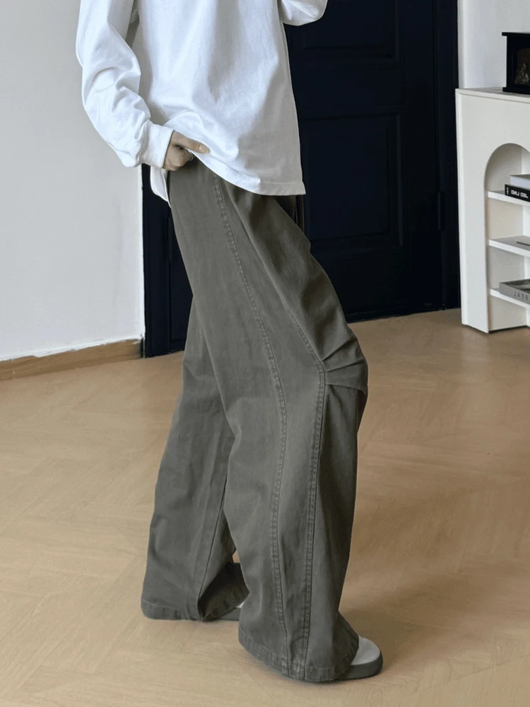 

Американские плиссированные рабочие брюки, мужские осенние винтажные свободные прямые повседневные брюки с завышенной талией, модные брендовые широкие десантники...