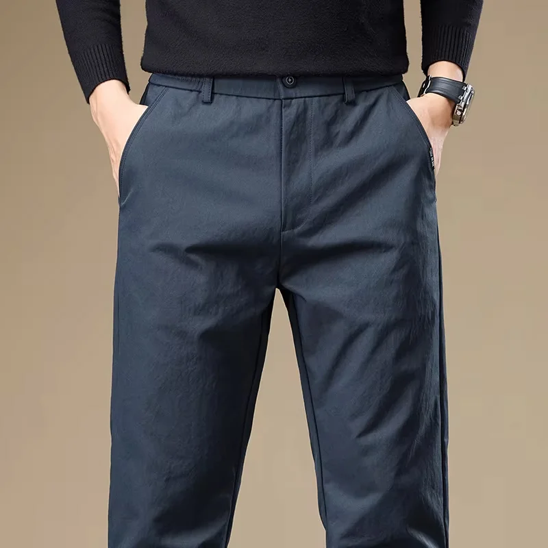 Brand Clothing Autumn Winter Casual Pants Men Elastic Waist Classic Straight Business Korean Formal Solid Color Trousers Male