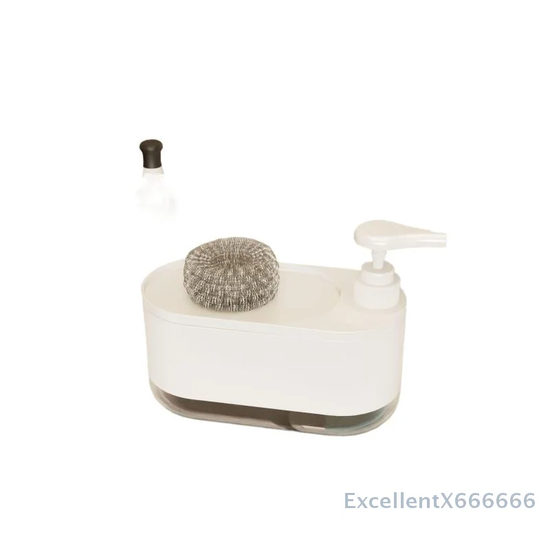 スポンジホルダー付きデュアルソープディスペンサー、手動プレス式ソープボックス、キッチンシンク用ハンド＆ディッシュソープディスペンサー、洗剤ディスペンサー