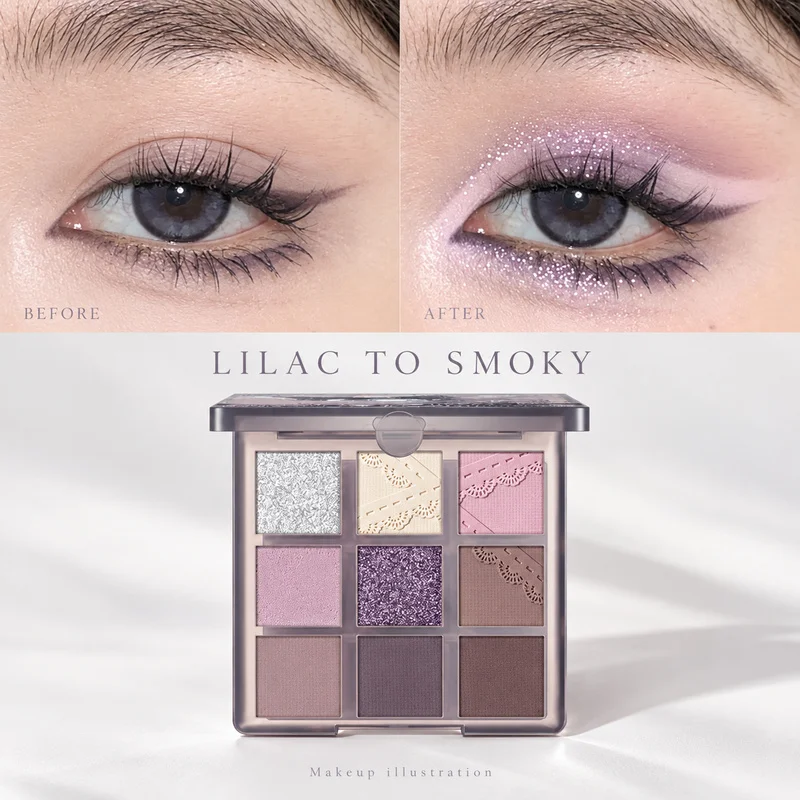 K'APEINE 9 Colors Smoky Lilac Eyeshadow Palette Purple Glitter Shimmer Matte Eye Shadow Makeup High Pigment Blendable Cool Toned