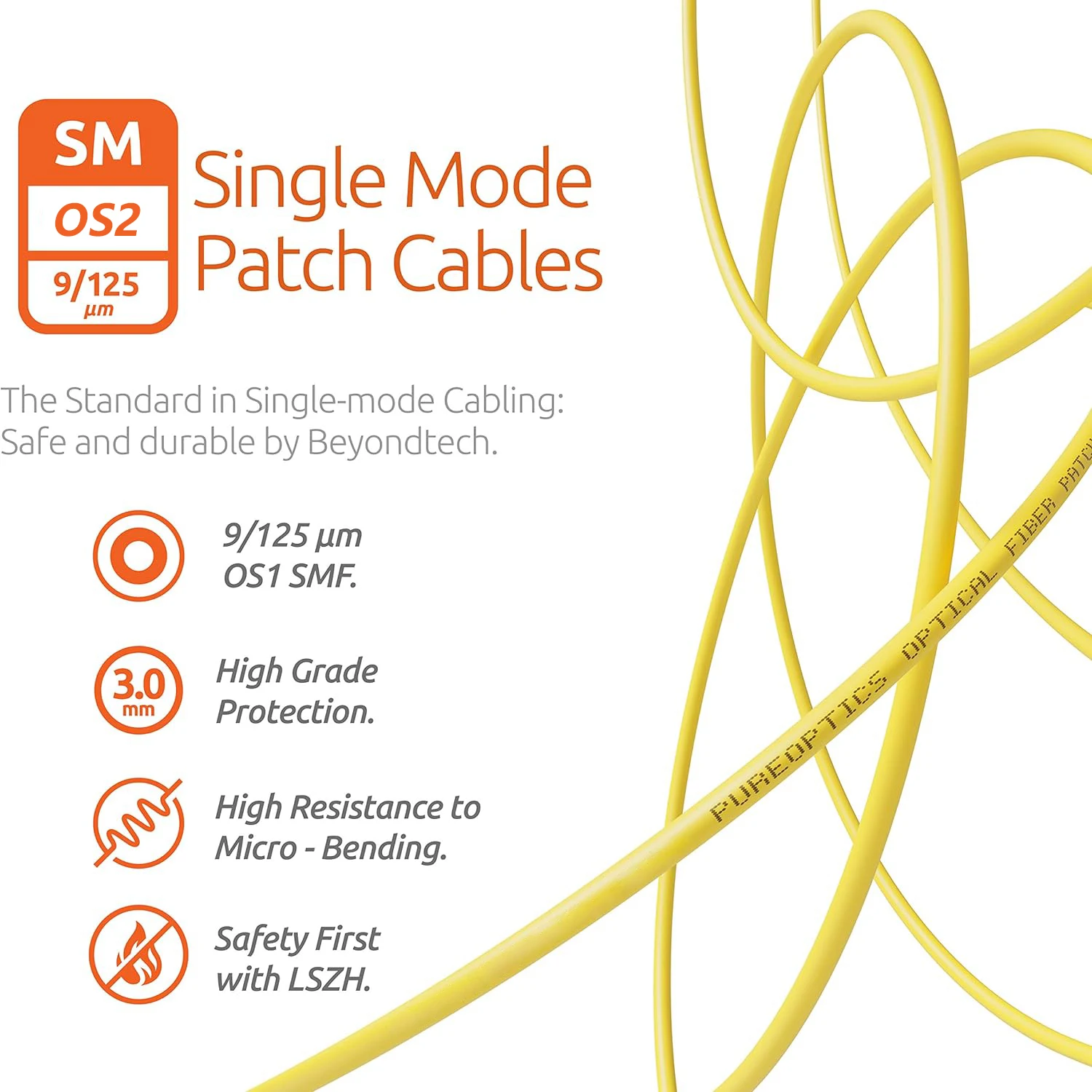 WoeoW OS2 SC para SC UPC Cabo de remendo de fibra óptica 3.0mm monomodo Simplex SMF 9/125μm LSZH Cabo de remendo óptico