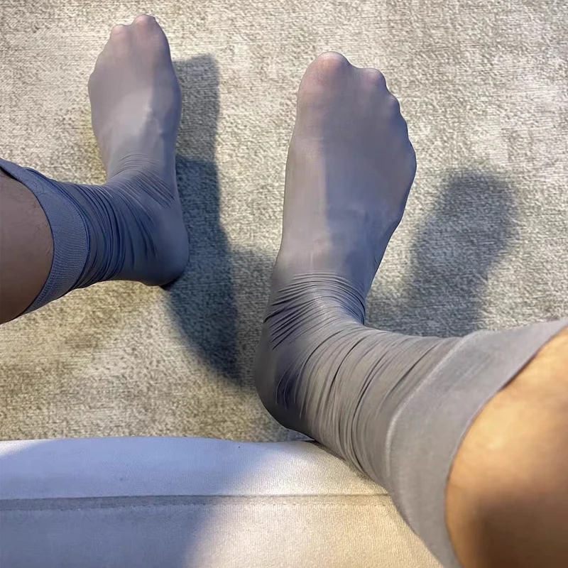 جوارب رجالية رفيعة للغاية جوارب شفافة للرجال طويلة مثيرة لامعة حريرية شفافة من خلال فستان جورب جوارب شفافة #3