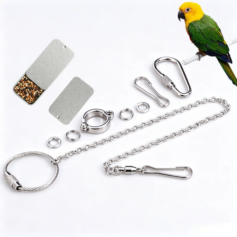 Bird Foot Chain Flying Stainless Steel Training Rope Outdoor Parrot Foot Ring Accessories Parrot Harness Leash Prevent Escaping