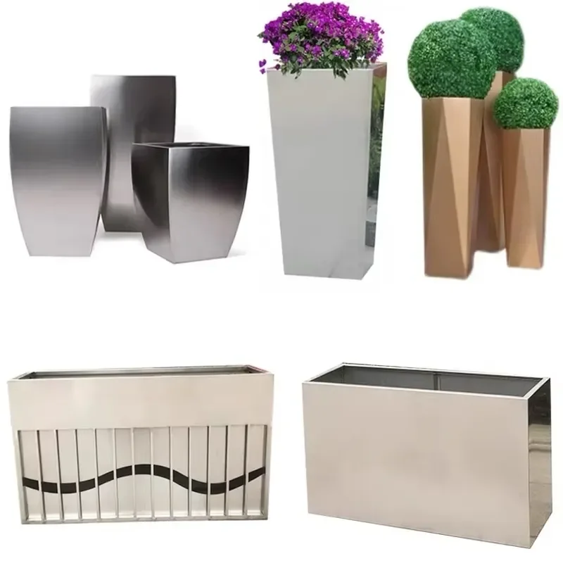 Metal Flower Planter Box Customized Wholesale Round Rectangular Large Outdoor Plant Black Garden Pots Planters Decorative
