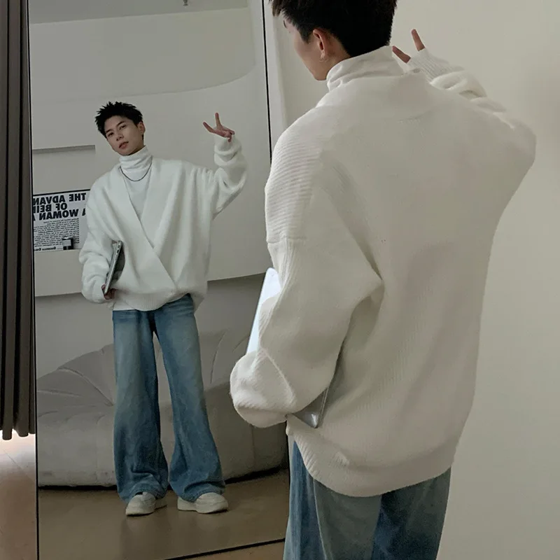 2024 아메리칸 스타일 루즈핏 남성 니트 스웨터 V넥 가디건 캐주얼 만능 레이지 패션 가을 아우터