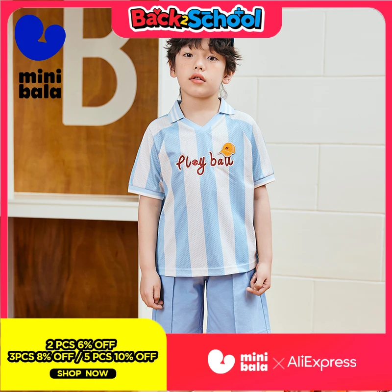 

Мини Bala Одежда для мальчиков Спортивный комплект Быстросохнущая дышащая сетчатая футболка в полоску в стиле ретро и шорты для летних развлечений