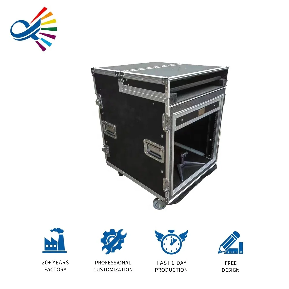 Road Case Manufacturer Custom Durable OEM Aluminum+Plywood Outdoor Transport 12U 24'' Rack Flight Case With Custom Size