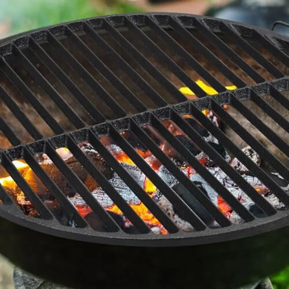 Malla redonda de hierro fundido para parrilla para barbacoa, accesorio negro para parrilla, incluso para asar carne, se adapta a varios tamaños de parrilla