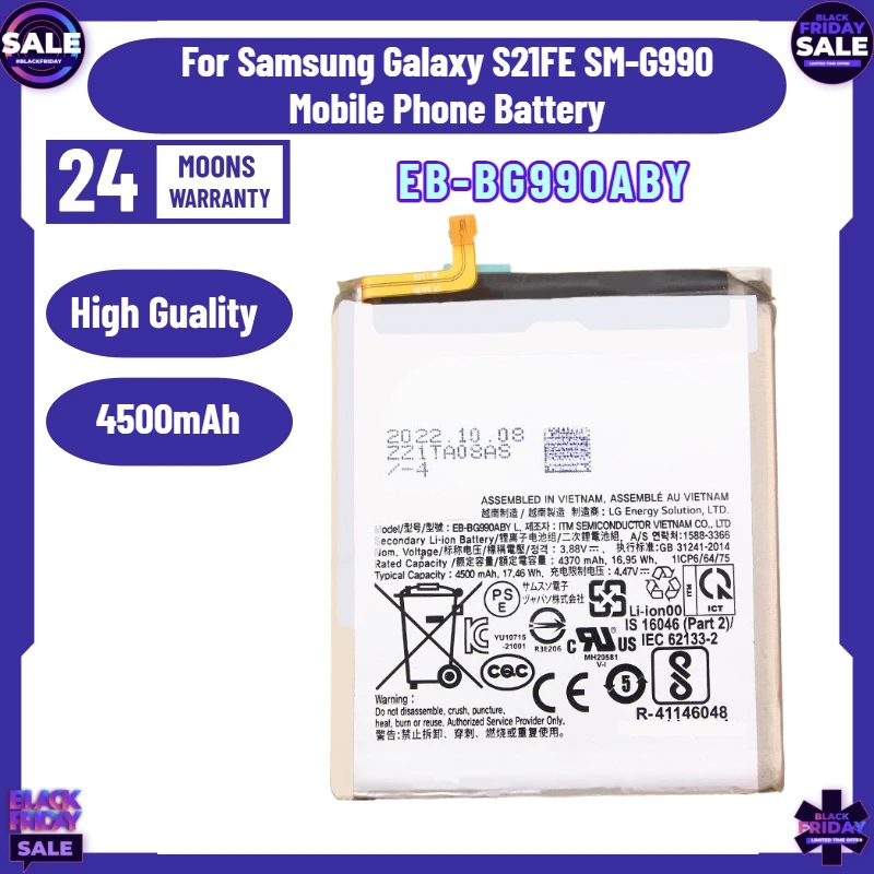 

4500mAh EB-BG990ABY Battery for Samsung Galaxy S21FE SM-G990 Mobile Phone Battery