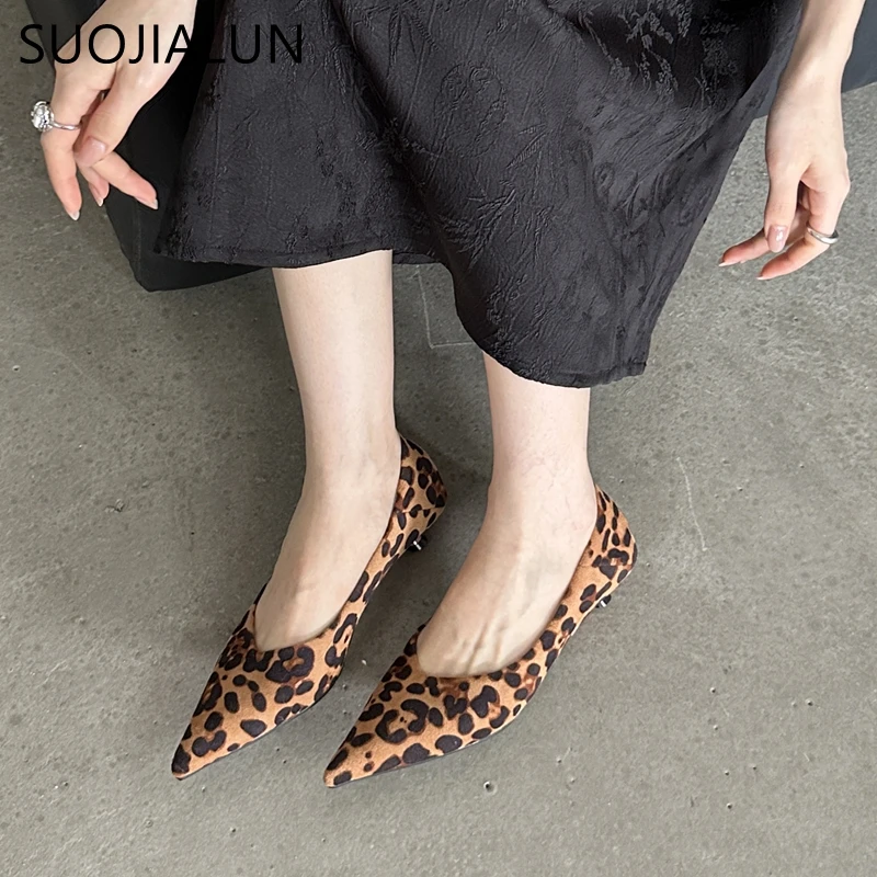 SUOJIALUN Women Pumps Shoes Fashion Pointed Toe Shallow Slip On Ladies Eelgant Dress Pumps Shoes Thin Low Heel Single Shoes