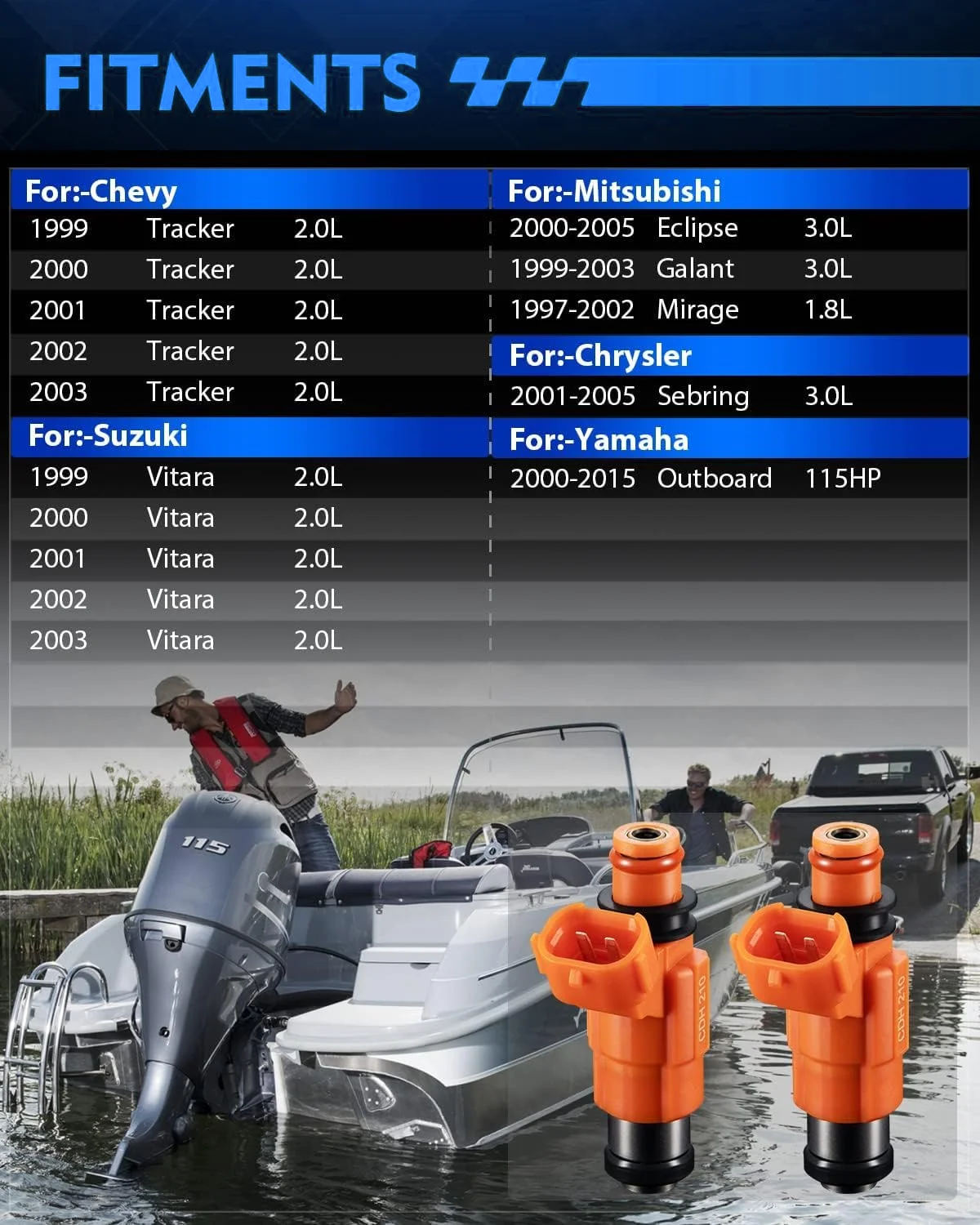 Bilusi Fuel Injectors For Mitsubishi Eclipse 2000-2005 3.0L For Yamaha Outboard 2000-2015 115HP OE:CDH210 CDH-210
