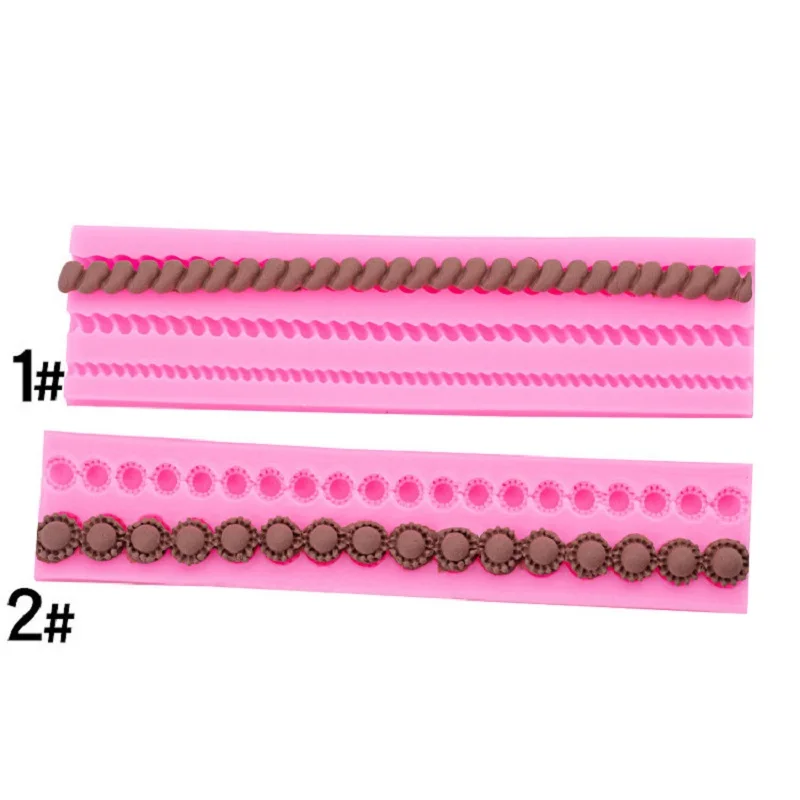 Fondant Gum Paste S M L Twist Candle Shape Silicone Mold Cake Decoration Pearl Strip Surrounding Border Baking Mould A199