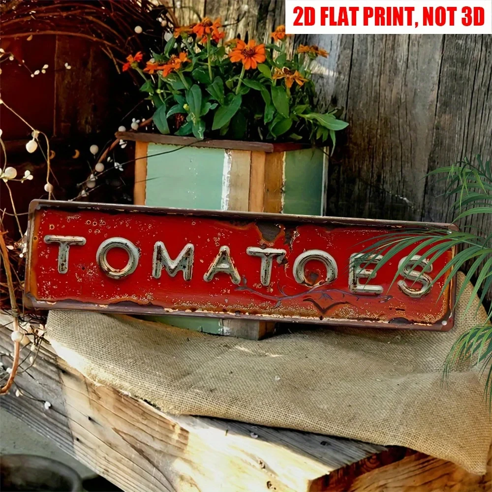 1 Piece of Country-Style Carved Tomato Metal Wall Sign, 16inch × 4inch , Indoor and Outdoor Garage Home Holiday Decoration