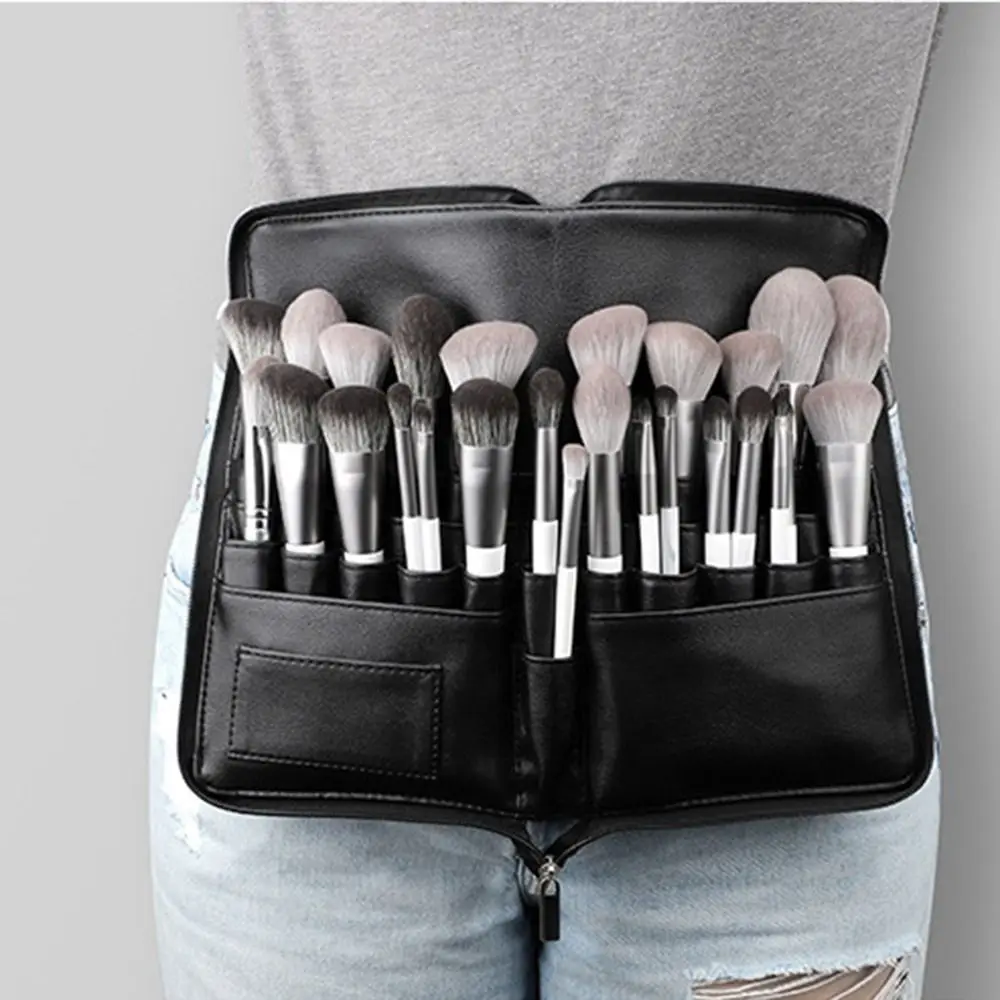

24 Pockets Makeup Brushes Waist Bag Large Capacity Foldable Travel Brush Organizer PU Leather With Belt Makeup Tools Storage Bag