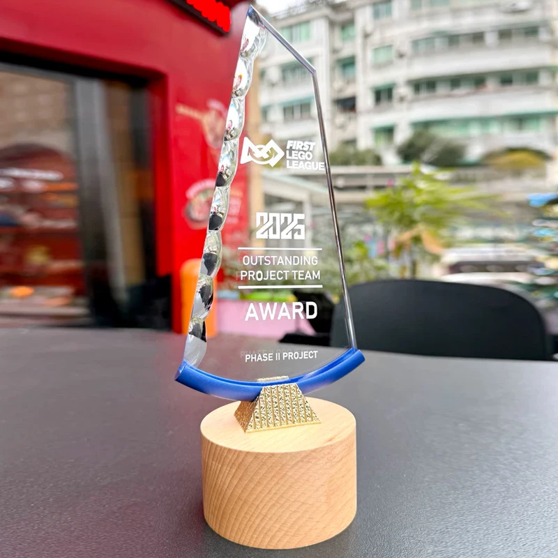 Customized Crystal Trophy, Can Be Lettering Color Printing, Souvenir Excellent Company Annual Meeting Award Wood Base Medal, 1Pc