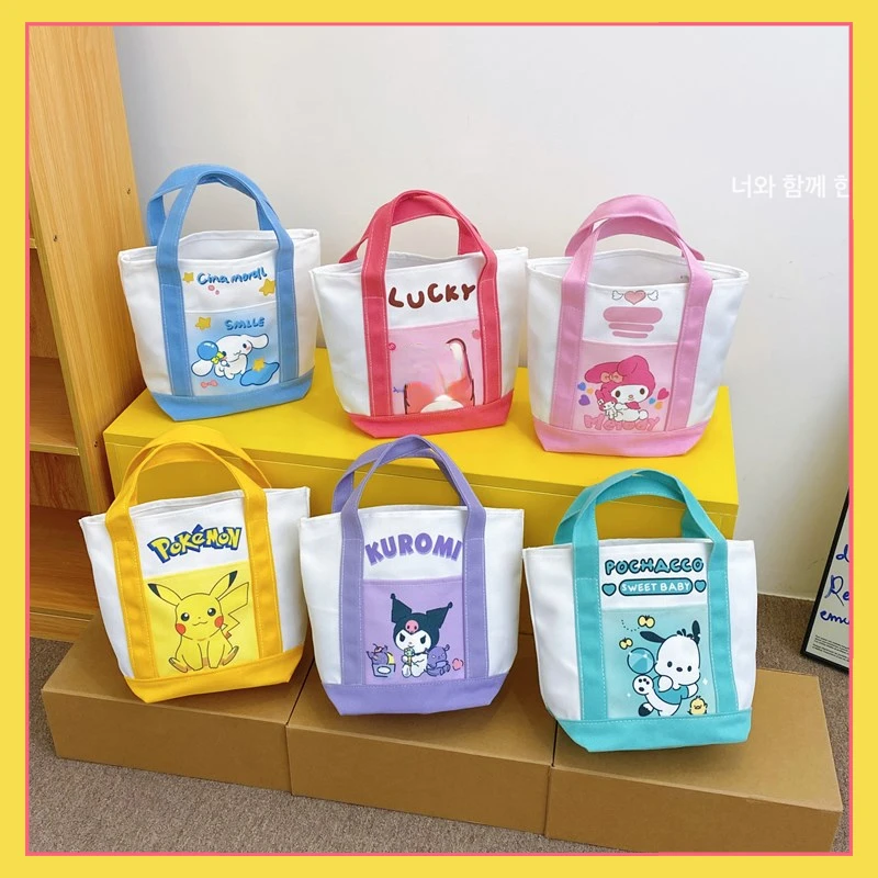 

New Anime Sanrio Hello Kitty Melody Water Proof Tuition Bag Cinnamoroll Kuromi Double-layer Tote Bag Art Pack Shopping Bag Gifts