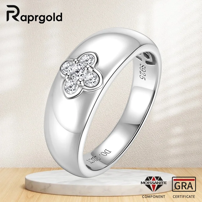 RAPRGOLD GRA Certified Chunky Flower Moissanite Ring for Women Fine Jewelry Real 925 Sterling Silver Engagement Wide Rings Gifts