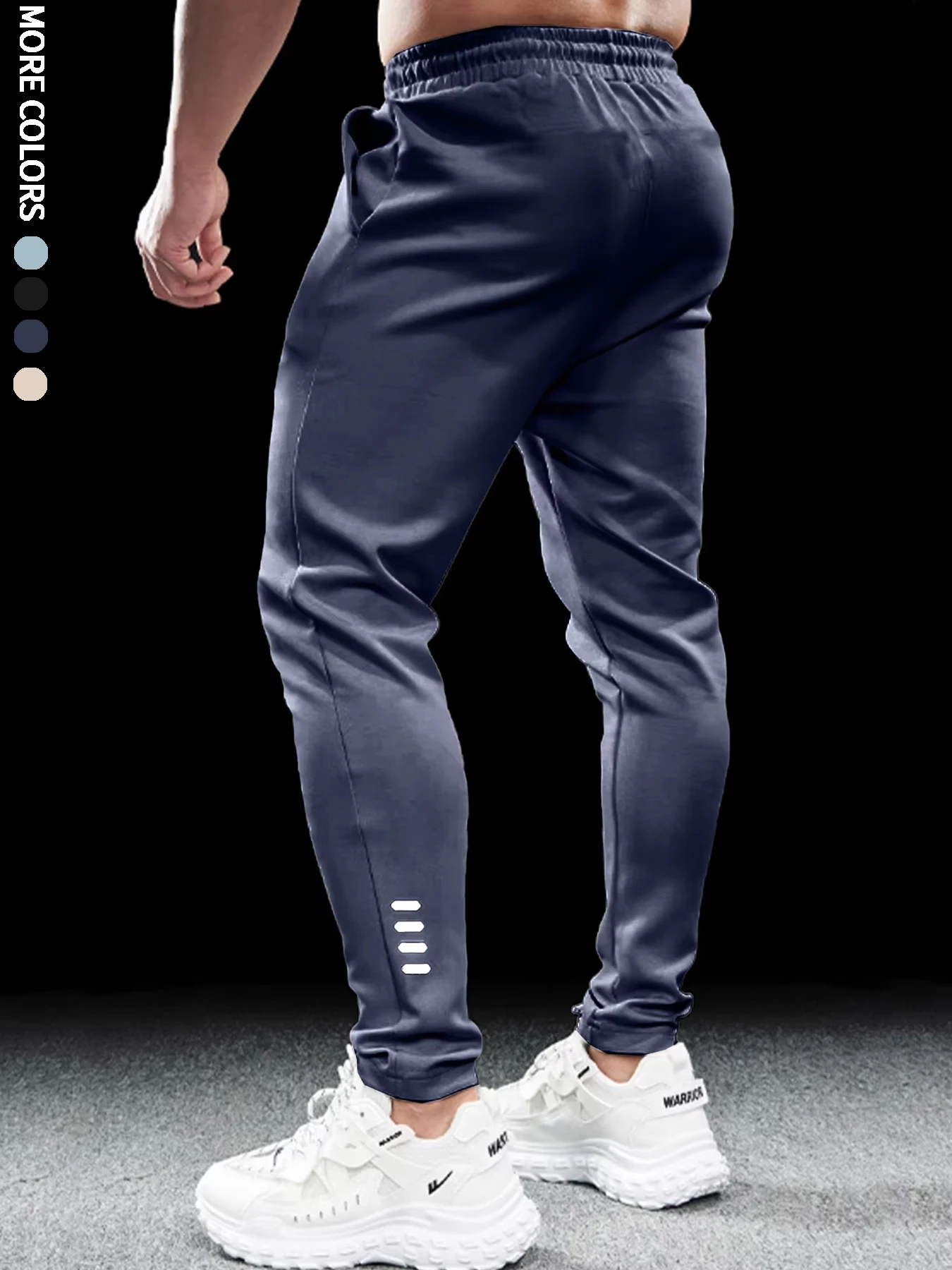 Men\'s athletic casual pants, simple, leg reflective strip design, elastic waistband, suitable for daily, running, multi-scene