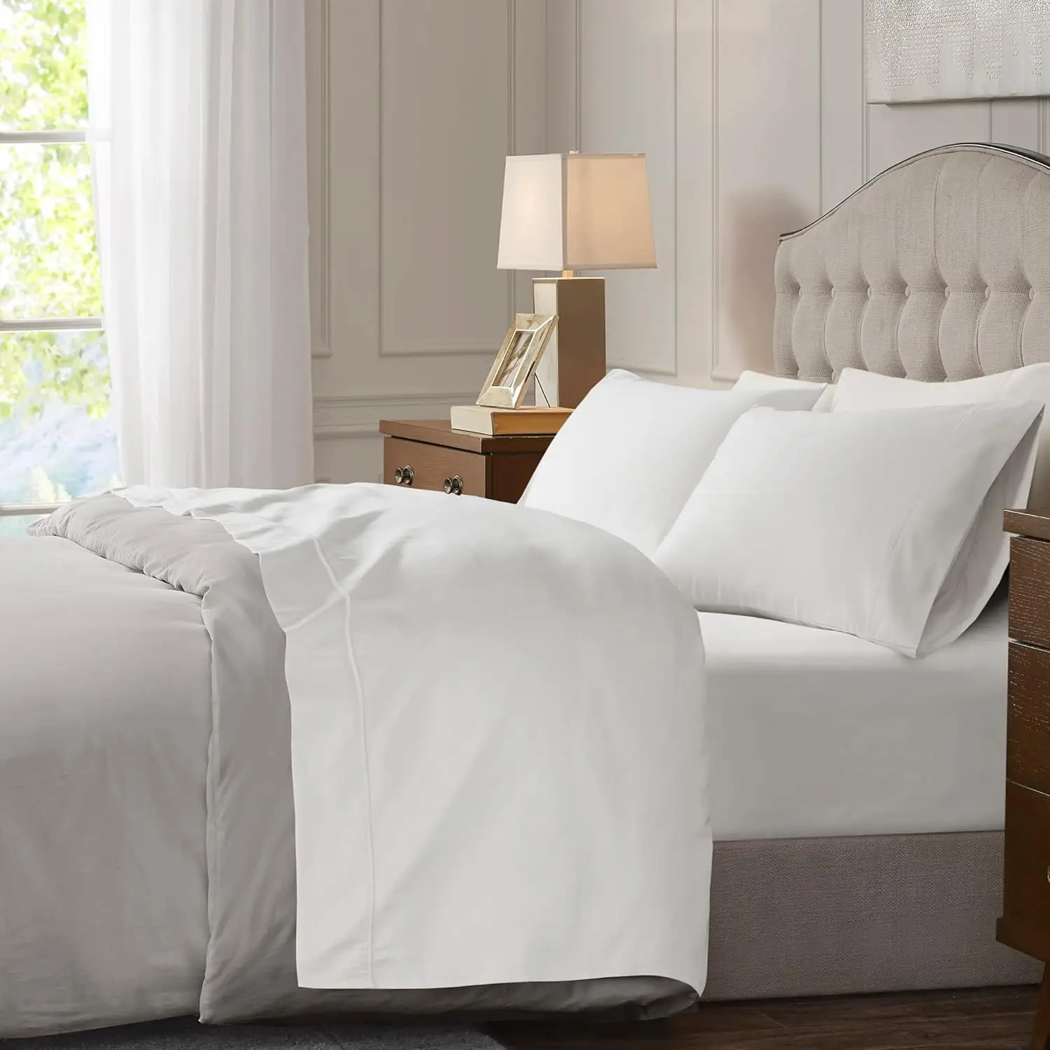 

1000 Thread Count Cotton Sheet Sateen King Size, Deep Pocket - Fits up to 18" Mattress, 4 PC 100% Cotton Bed Sheets