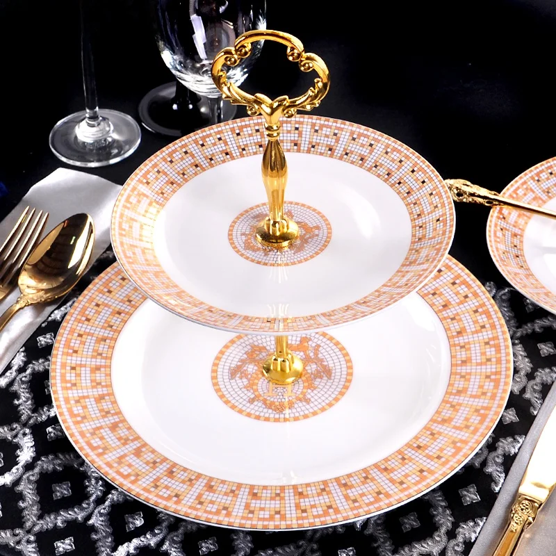 

European Sle Cerc Double Layer Fruit Tray ternoon Tea Tee Layer Sna Stand Cake Tray Candy Di Creative Design