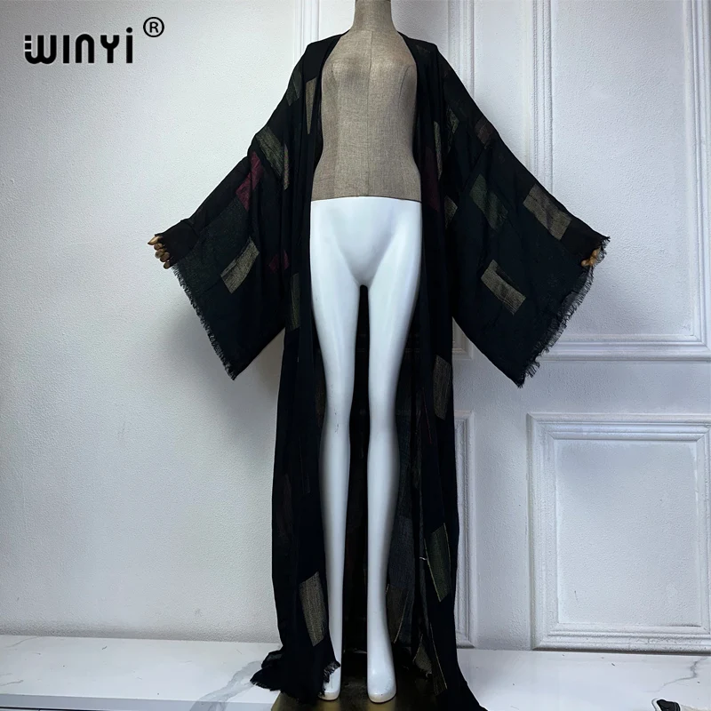 WINYI letnie Retro farbowane kimono okrycie plażowe strój kąpielowy eleganckie afrykańskie kobiety długa seksowna wakacyjna sukienka plażowa Kimono