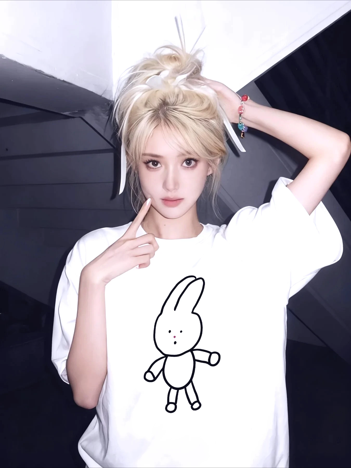 Kawaii Cartoon Rabbit Print Comfortable and Skin-Friendly Harajuku Sleeve Casual Aesthetic Clothes Summer Printed Vintage Tops