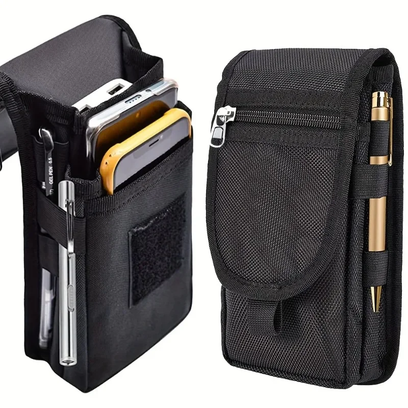 Oxford 6.3 Inch Flip Cover Waist Phone Bag for Men Belt Loop Mobile Pouch Elderly Portable Men's Belt Loop Bag for Walking