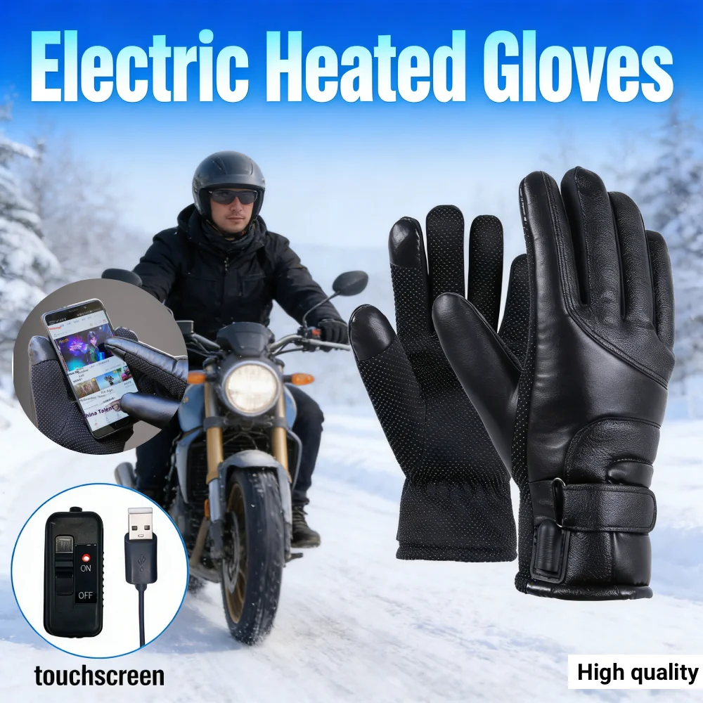 

Electric Heated Gloves Windproof Touchscreen Hand Warmer USB Soft Leather Heating Gloves for Outdoor Camping Hiking