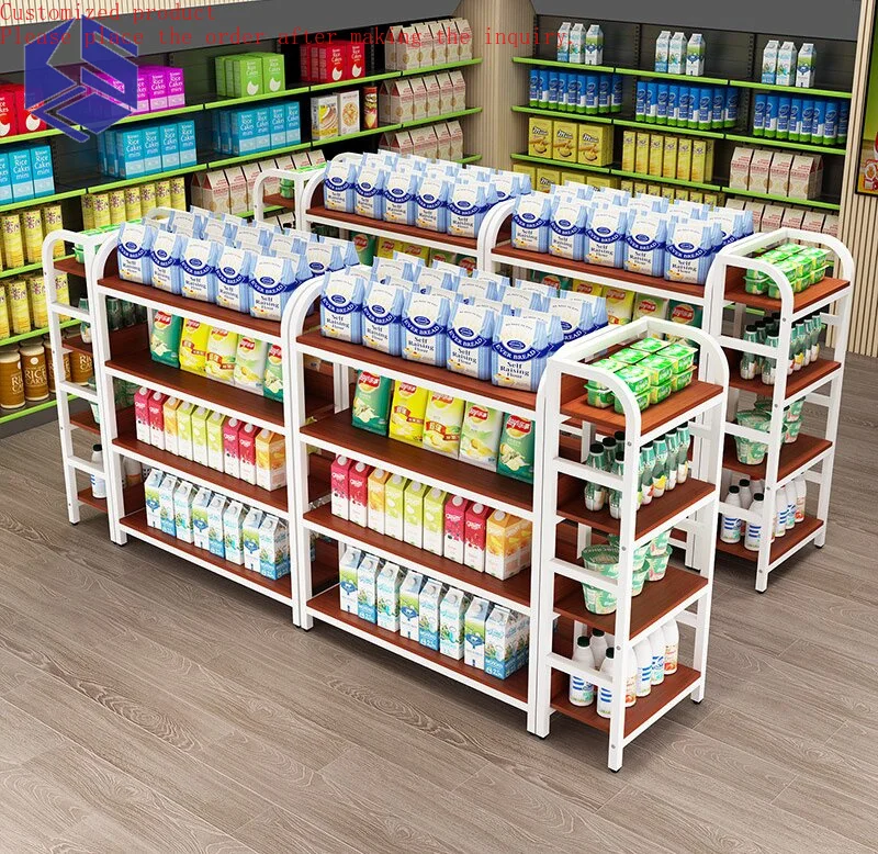 

Custom.Custom Double-Sided Light Duty Snacks Display Rack Minimart Supermarket Wooden Metal Spice Shelf Display