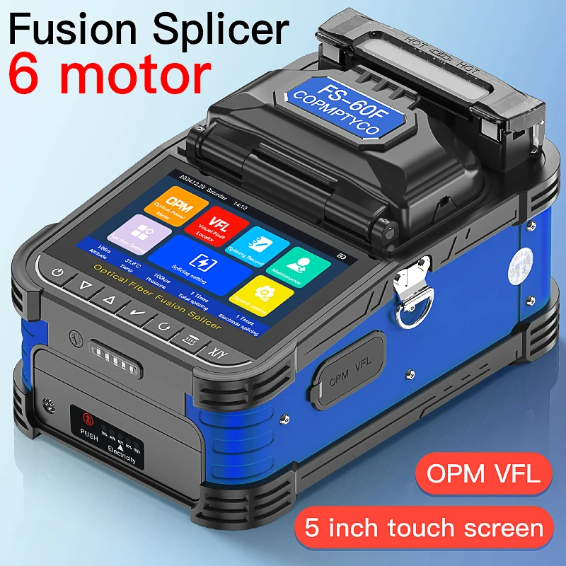 COMPTYCO FS-60F/AUA-70F Fiber Optic Fusion Splicer Touch Screen 6 Motors FTTH Optical Fiber Core Fusion Machine Built-in VFL OPM