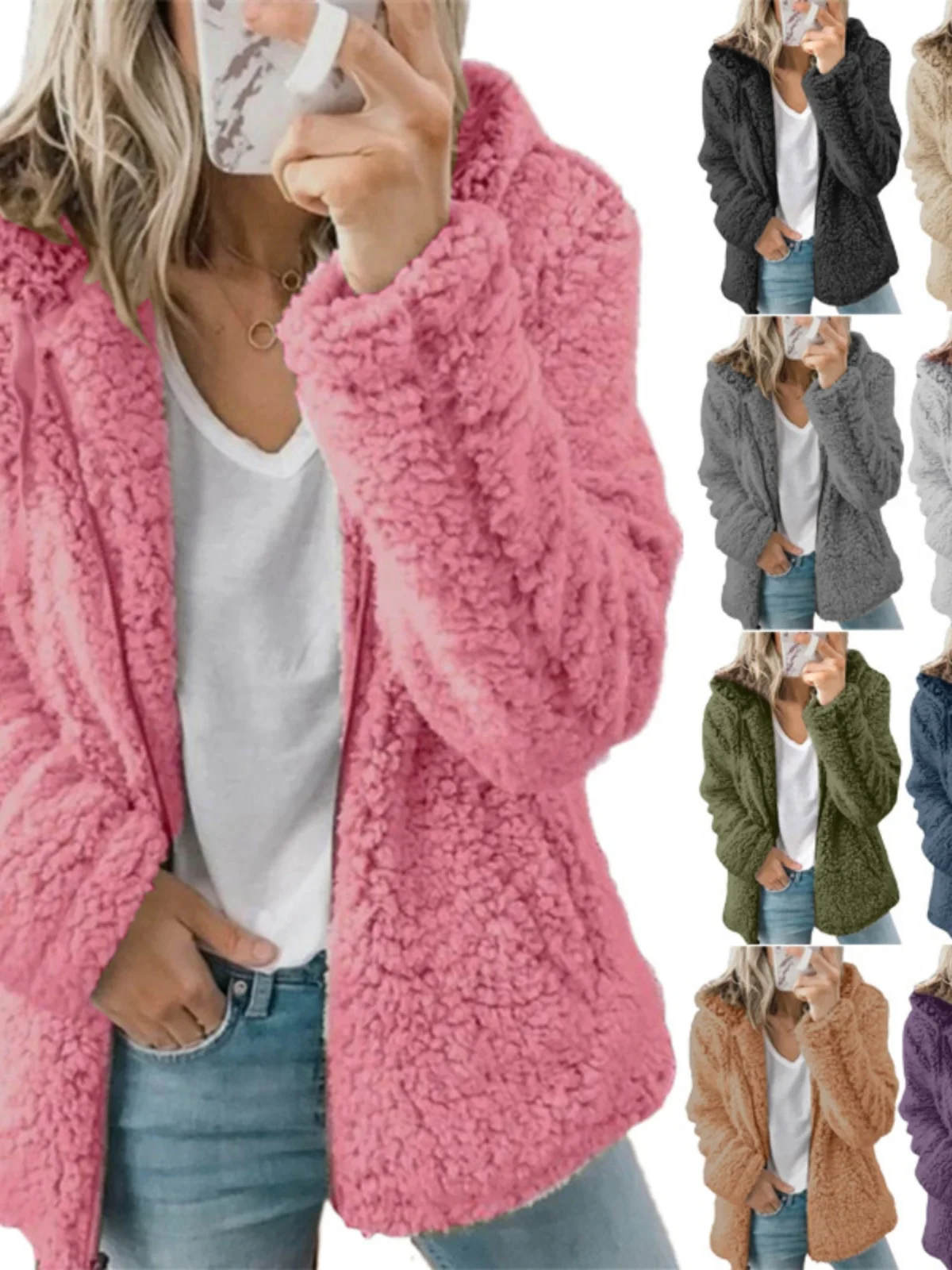 

Длинный пушистый топ с капюшоном Jaet, осенне-зимнее уличное пальто на молнии, обычное пальто, теплая пушистая верхняя одежда