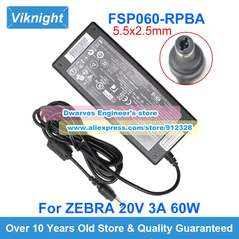 Imagem -01 - Carregador de Adaptador ca Genuíno para Impressora Zebra 20v 3a Fsp060-rpba P1076000 Lp2844gk888tt 888tt Lp2844gc420d Lp2824 Gc420t Tlp2844