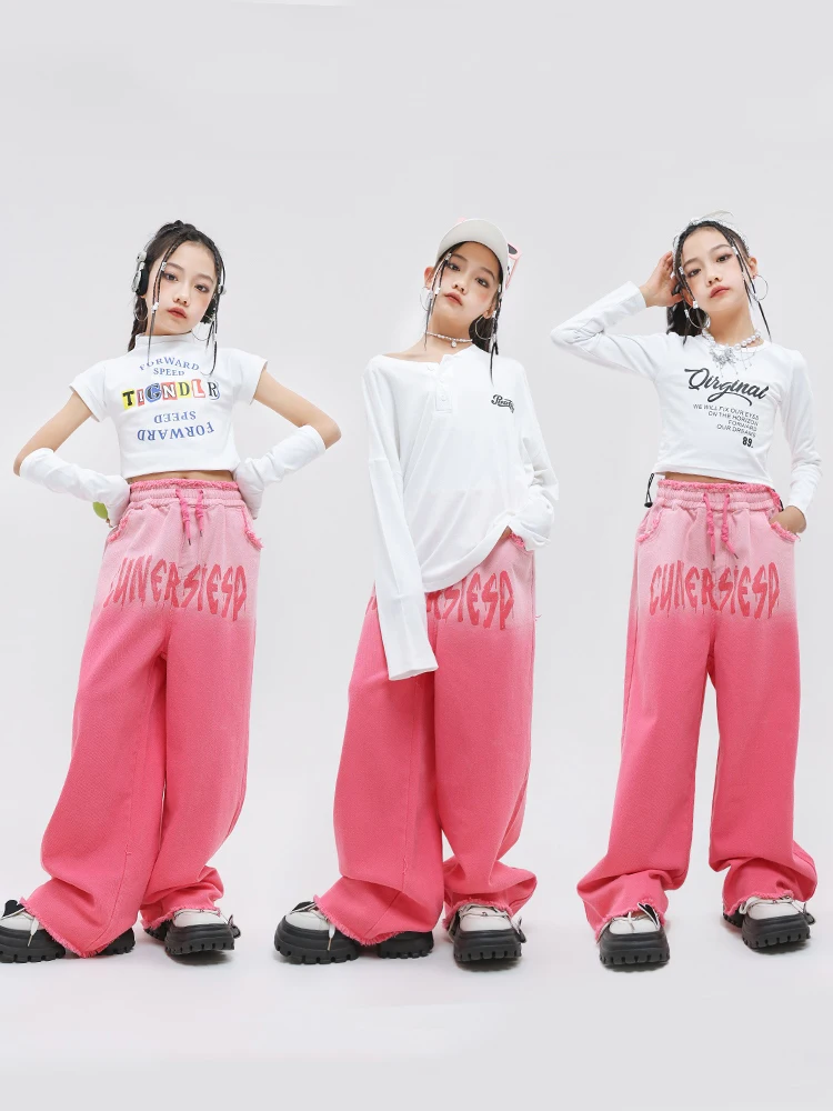 

Kpop Girls Jazz Dance Clothes White Crop Tops Pink Pants Fashion Hip Hpop Performance Costume Teens Group Stage Clothing BL12356