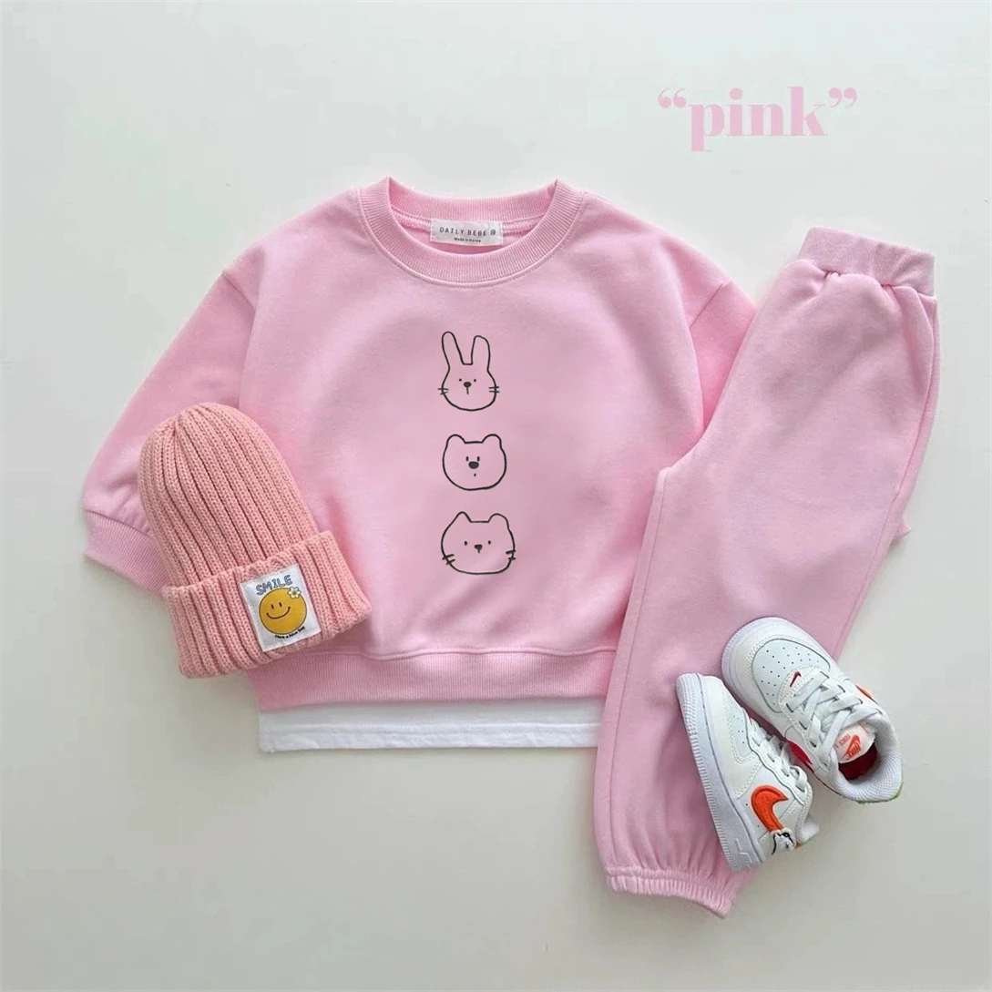 Niedliche Oberteile + Hosen Zweiteiliges Set 2026 Frühling Herbst Kleidung Baby Lässige Sweatshirts Weite Hosen Trainingsanzüge Bedruckte Kapuzenanzüge – Detail 3