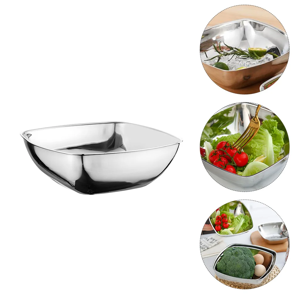 Stainless Steel Salad Bowl Rice Cooking Pot Fruit Soup Bowls Soybean Meal Eating Food Fettuccine Pasta