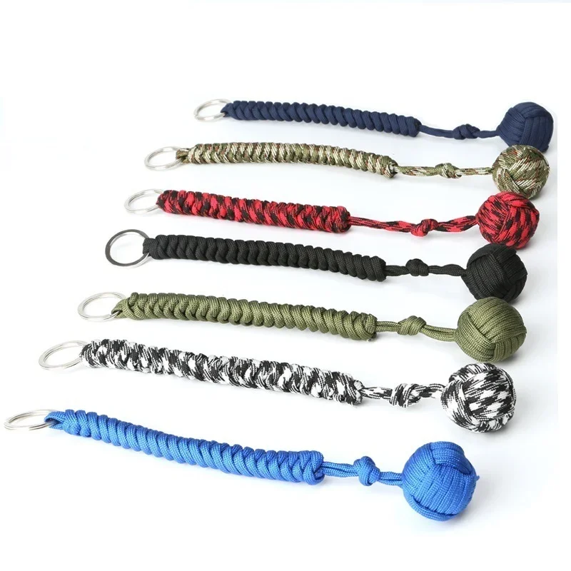 Hanging Bracelet Outdoor Self Defense Monkey Fist Rope Steel Ball Broken Window Breaker Personal Safety Keychain Tools