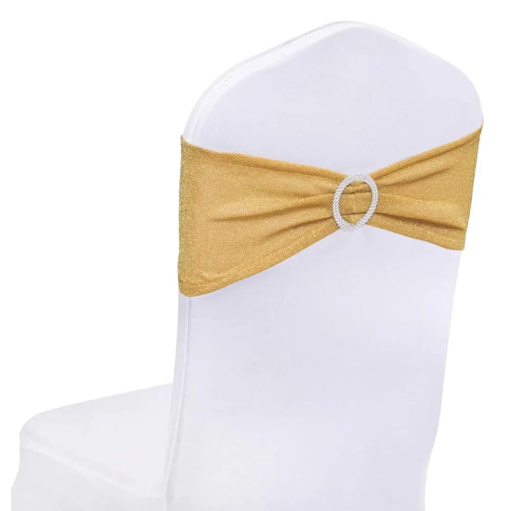 

Набор из 10 золотых бантов-лент для стульев с застежкой-слайдером, универсальные эластичные ленты из спандекса для банкетов и мероприятий