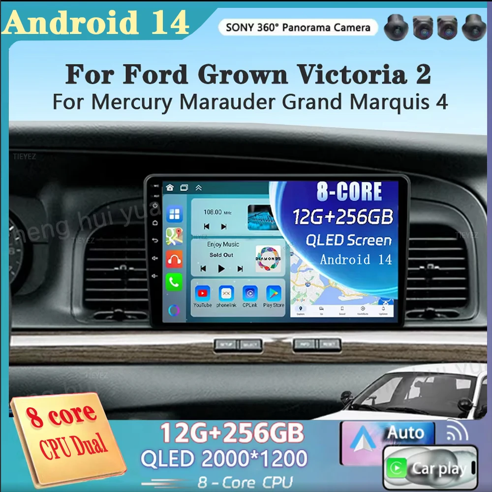 For Ford Grown Victoria 2 For Mercury Marauder Grand Marquis 4 1997 - 2011 Android 14 Carplay Auto Car Radio Multimedia Video 4G