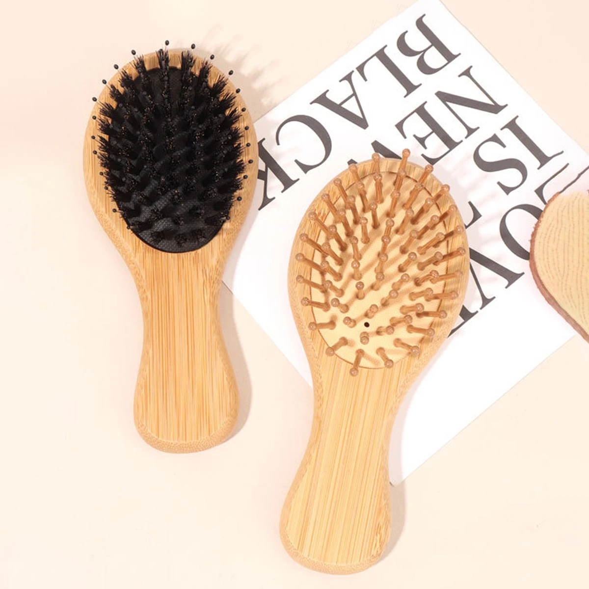 Mini portable air cushion comb, natural wood handle non tangled small hair brush, smooth hair styling,Special for real hair wigs