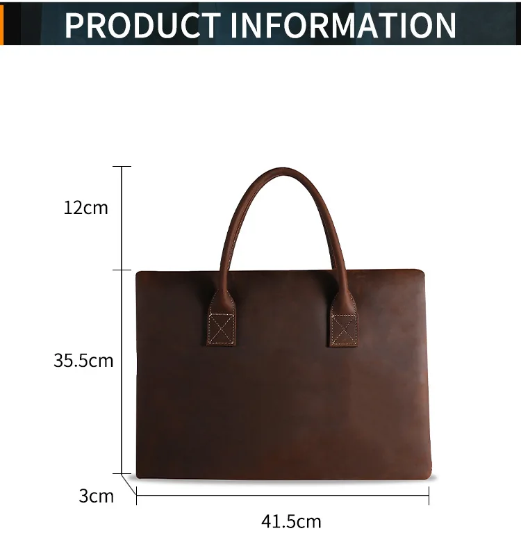 Vintage Men Crazy Horse Genuine Leather Thin Briefcase 17 Inch Laptop Cowhide Men\'S Documents Bag Man Business Office  Handbag