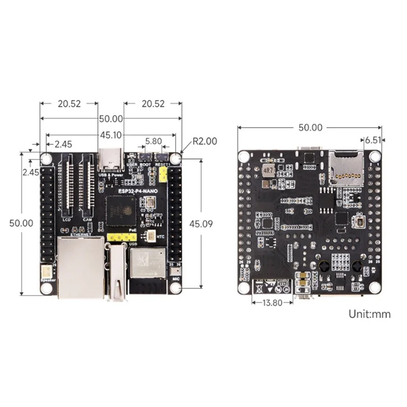 A45F-ESP32-P4-NANO Entwicklungsboard + POE-Modul + Kamera + Lautsprecher-Kit Dual-Core RISC-V Wifi6 Bluetooth5/BLE RJ45 100M Ethernet-Port