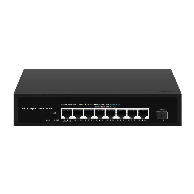 9-Port Multi-Gigabit POE LAN Switch with 8-Port POE 2.5Gb Ethernet 1-Port 10G SFP 100m Network Switches with VLAN Function