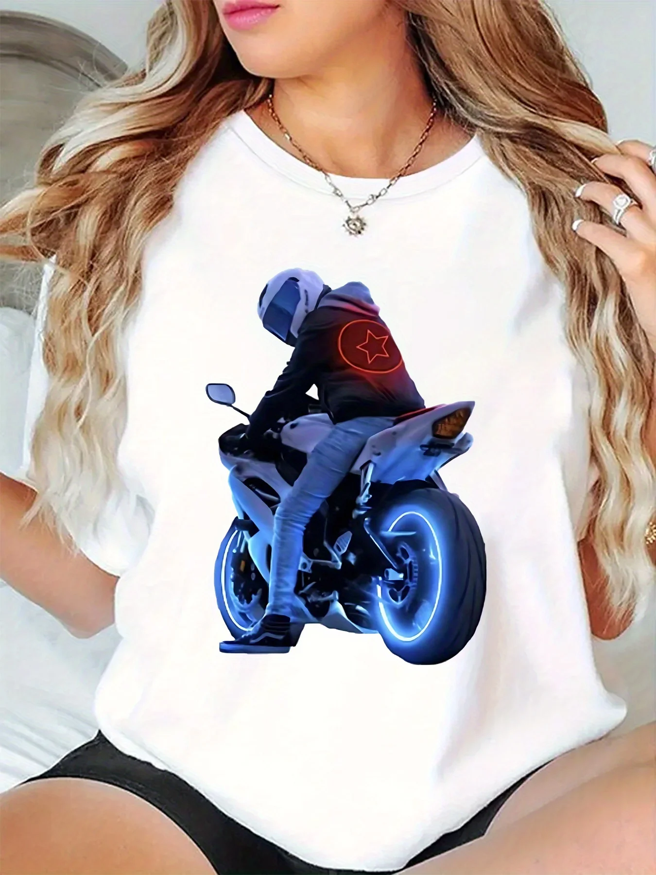 Cool Motorcycle T-Shirt Summer Women's Tracksuit O-Neck Short Sleeve Pullover Breathable Sportswear Harajuku Fashion Streetwear