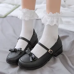 Calcetines de malla con volantes para mujer, medias tobilleras finas de encaje, estilo Lolita, Kawaii, de algodón, para verano