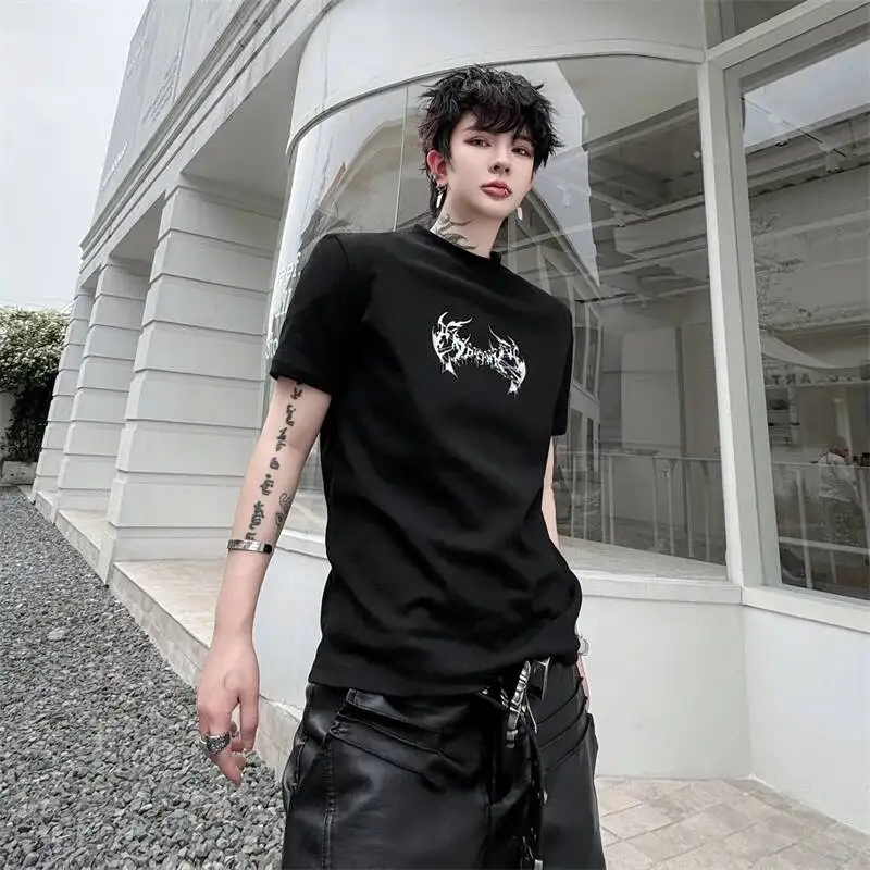 Fit Men's Slim Short Sleeve Men's T-shirt With Summer Fashion Beading Print Round Collar Pullover Tops 0F2D