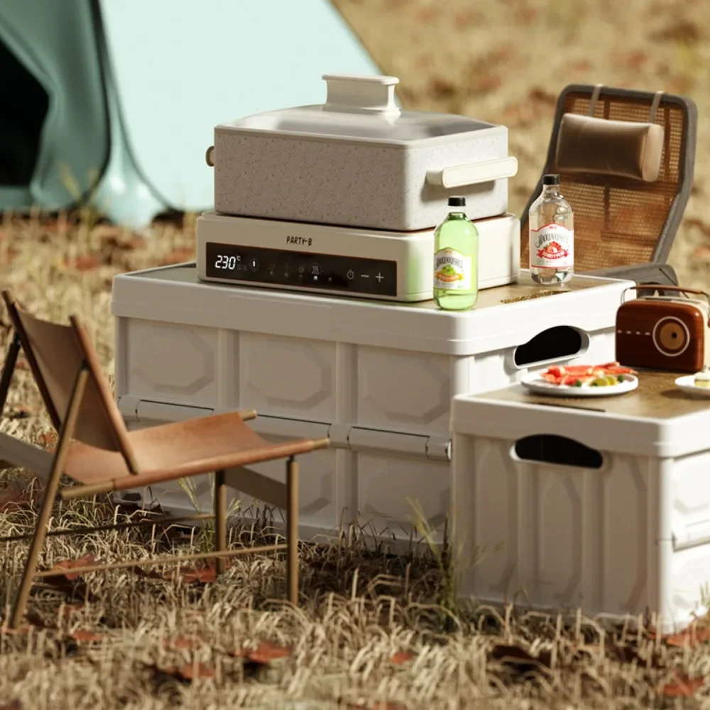 صندوق تخييم خارجي بغطاء خشبي ، صناديق قابلة للطي ، صندوق تخزين منزلي قابل للتكديس ، معدات تخييم ، منظمات تخزين أدوات طاولة