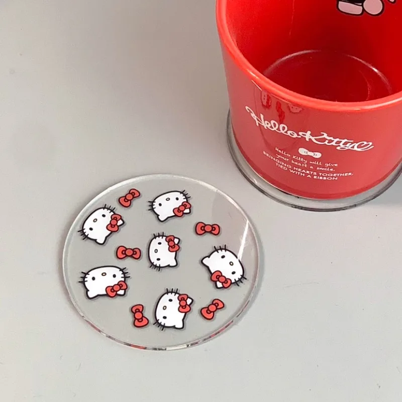 

Kawaii Sanrio HelloKitty Transparent Coaster Acrylic Tray Cartoon Pachacco Dessert Shop Photo Background Props Ornaments